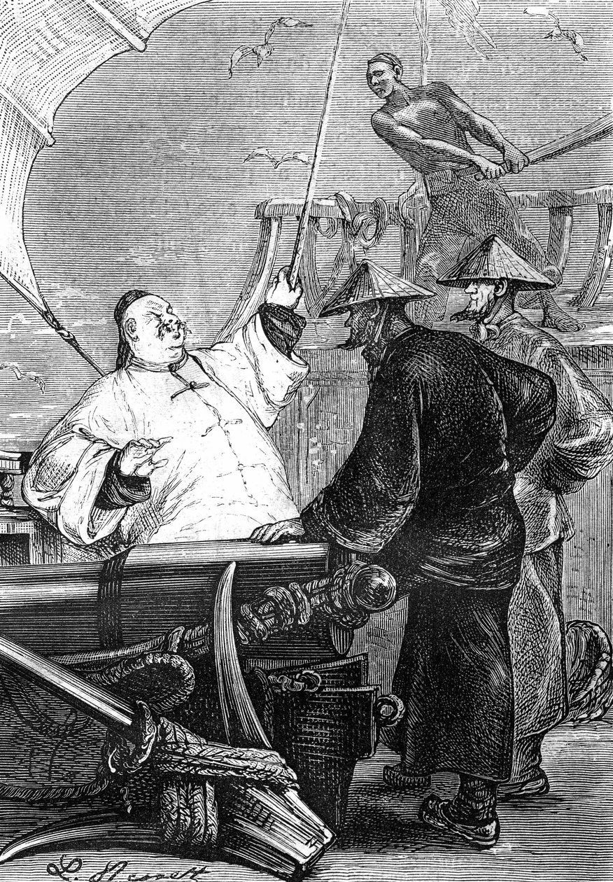 Dibujo de Leon Benett, extraído del libro de Julio Verne "Las tribulaciones de un chino en China" - Edición Hetzel/Viajes extraordinarios 1879. de Léon Benett