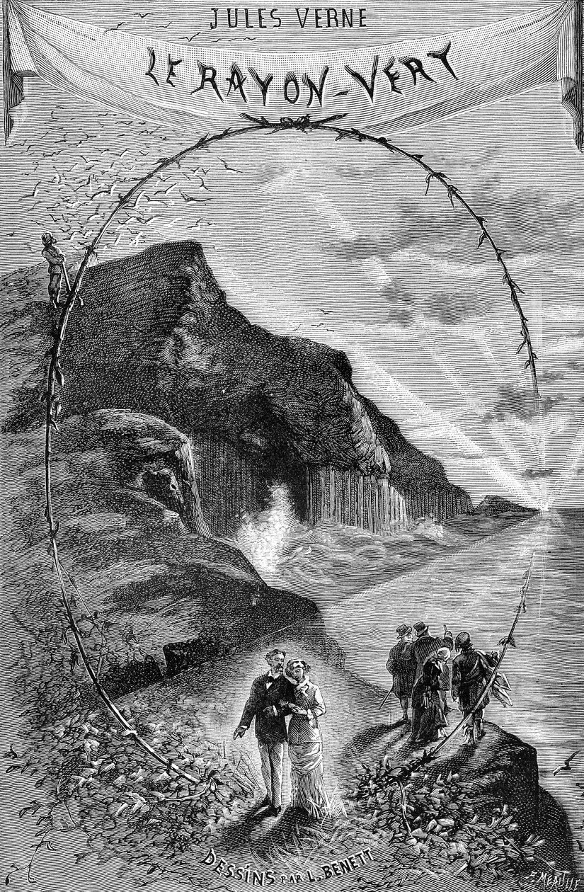 Frontispicio de la novela de Julio Verne "El rayo verde", colección Hetzel/Viajes extraordinarios 1882. Dibujo de Leon Benett. de Léon Benett