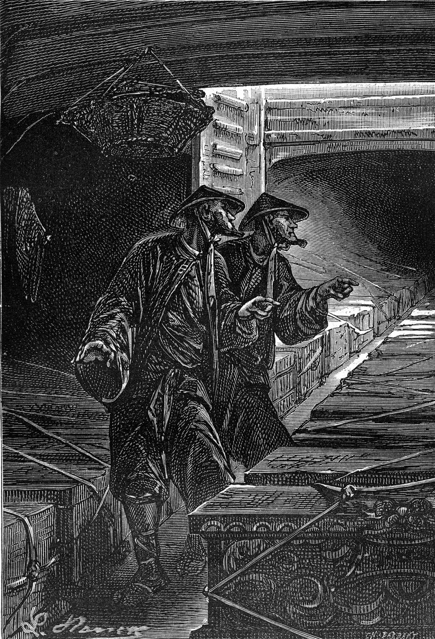 Dibujo de Leon Benett, a partir del libro de Julio Verne "Las tribulaciones de un chino en China" - edición Hetzel. Viajes extraordinarios 1879. de Léon Benett