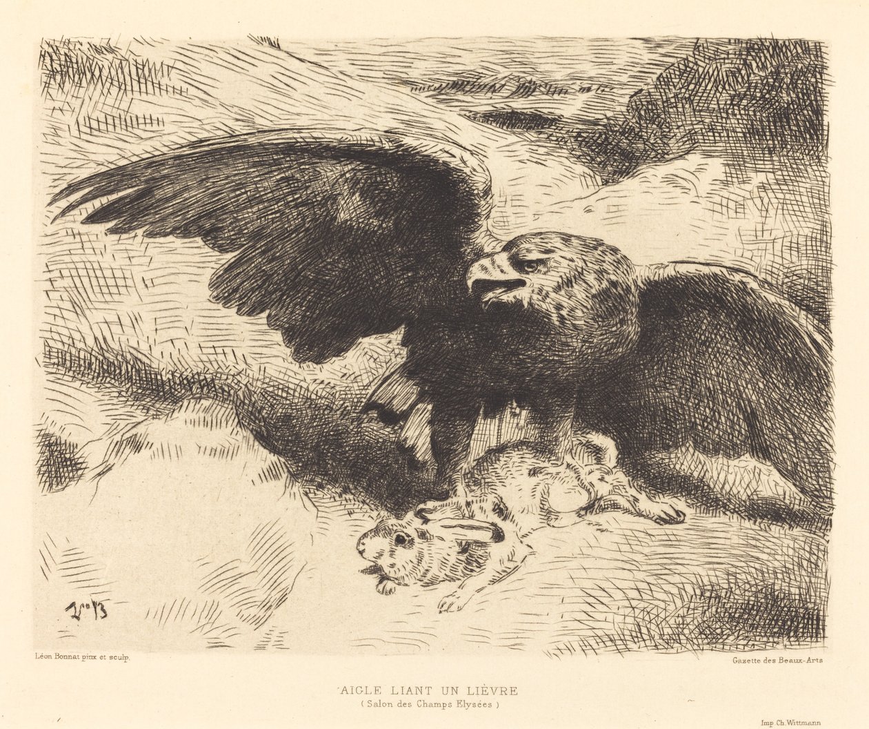 Águila cazando una liebre de Léon Bonnat