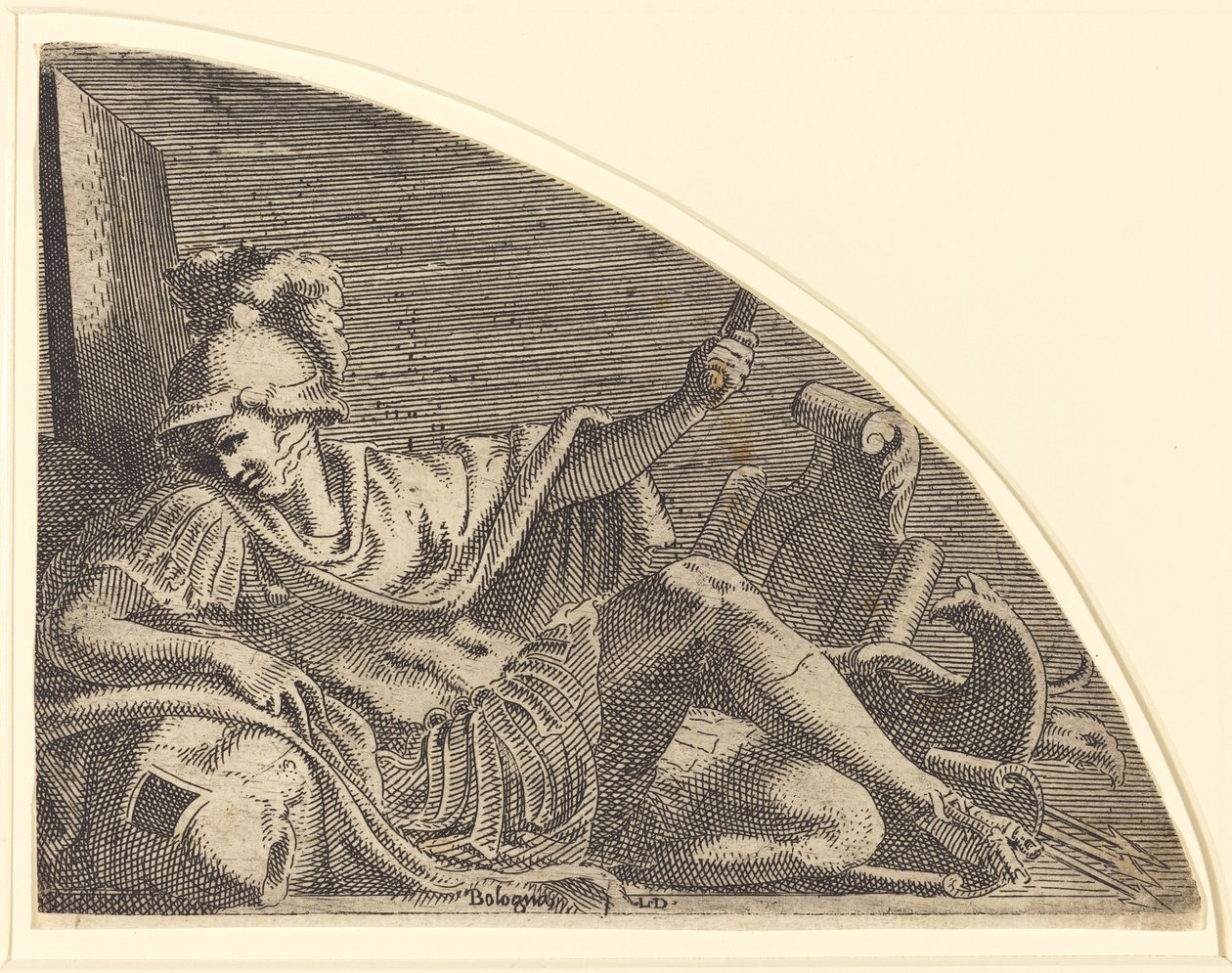 Marte Sentado en Trofeos de Léon Davent after Francesco Primaticcio