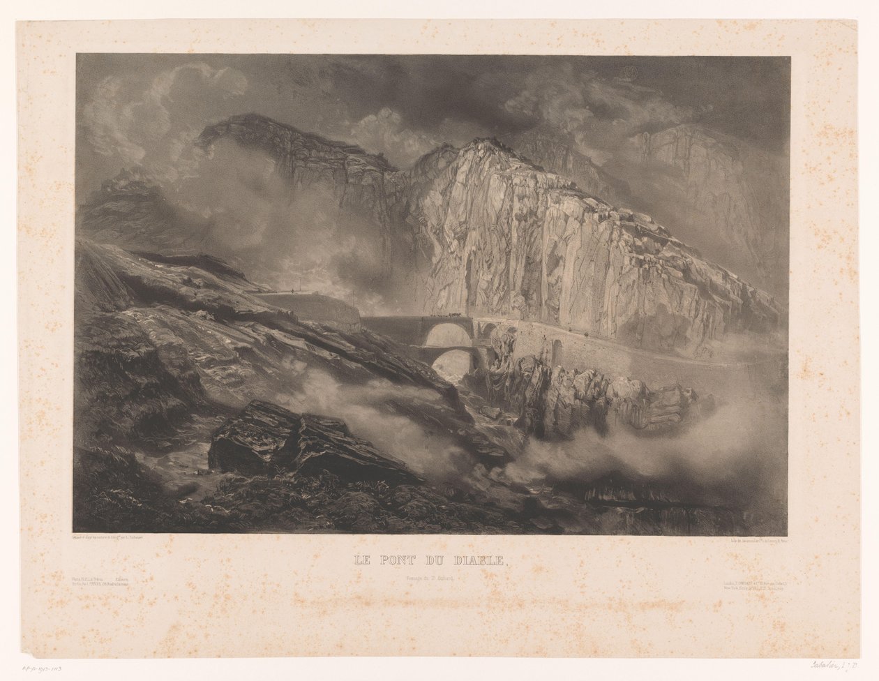 Vista del Puente del Diablo en el Paso de San Gotardo Le Pont du Diable, pasaje du St. Gothard (título sobre el objeto) de Léon Jean Baptiste Sabatier