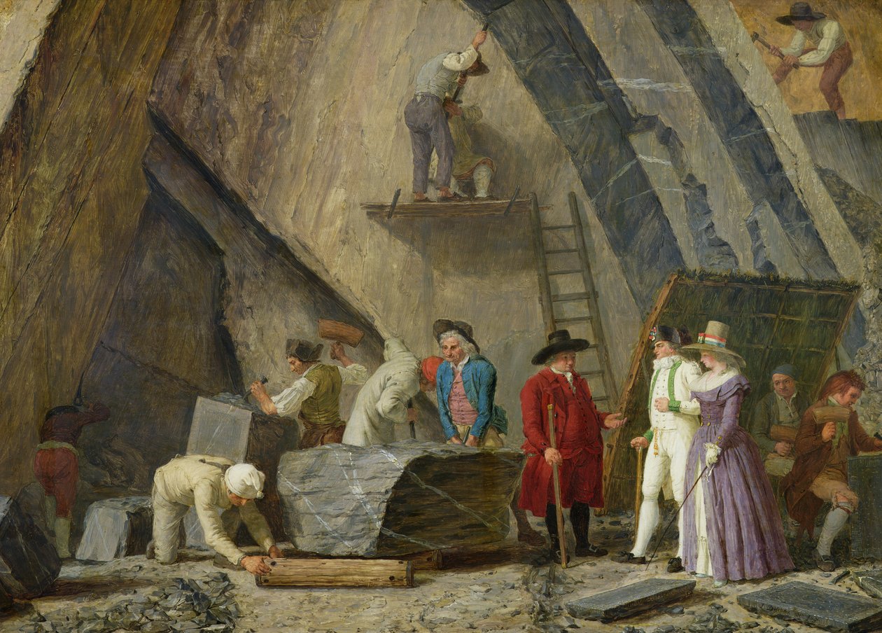 Extracción de mármol de Sainte-Anne de una cantera de Léonard Defrance