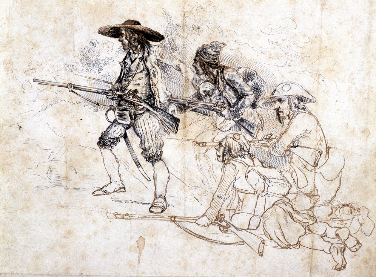 Soldados chouans - dibujo de Léonce Pepetit, B.M. de Dinan de Léonce Justin Alexandre Petit