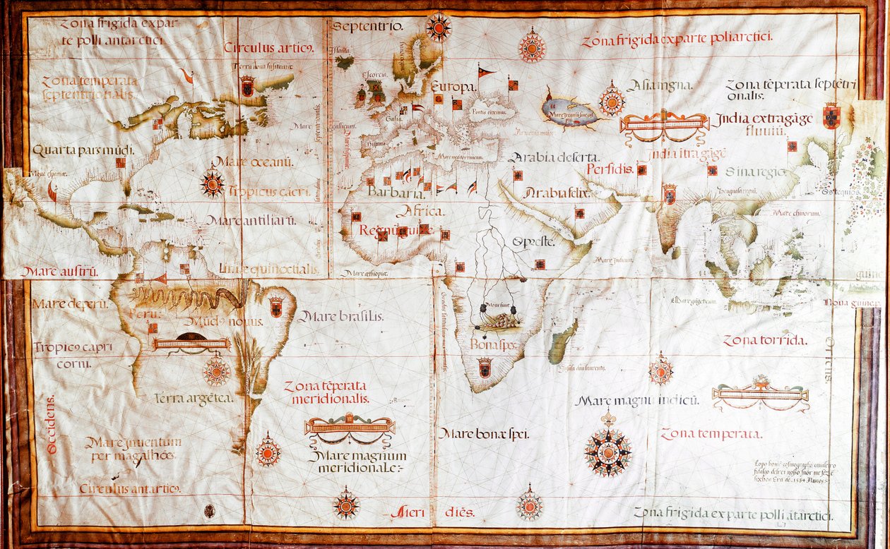 Planisferio que muestra las diferentes zonas climáticas (manuscrito de Lopo Homen