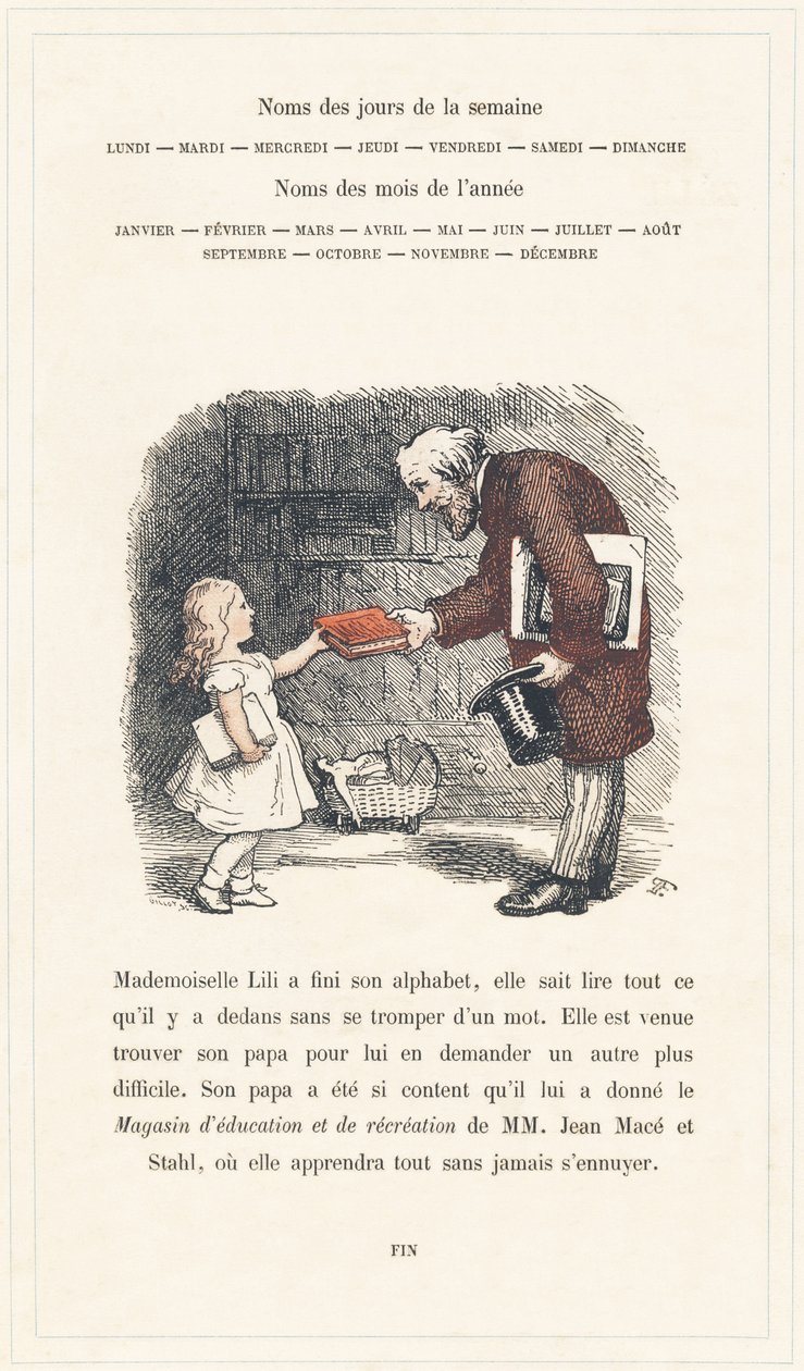 Mademoiselle Lili sabe leer, página 40 - Abecedario de Mademoiselle Lili, por L. Froelich y por un papá (el propio Hetzel). Bibliotheque  Magasin d