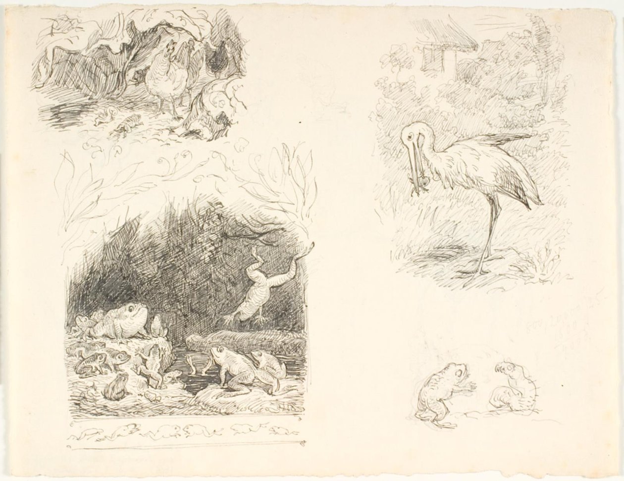 Cuatro bocetos para ilustraciones de La rana, Nuevos cuentos y relatos de H.C. Andersen de Lorenz Frølich