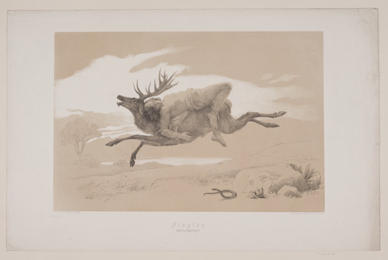 La fuga, pág. 11, ilustración para "La fuga del ciervo" de Christian Winther de Lorenz Frølich