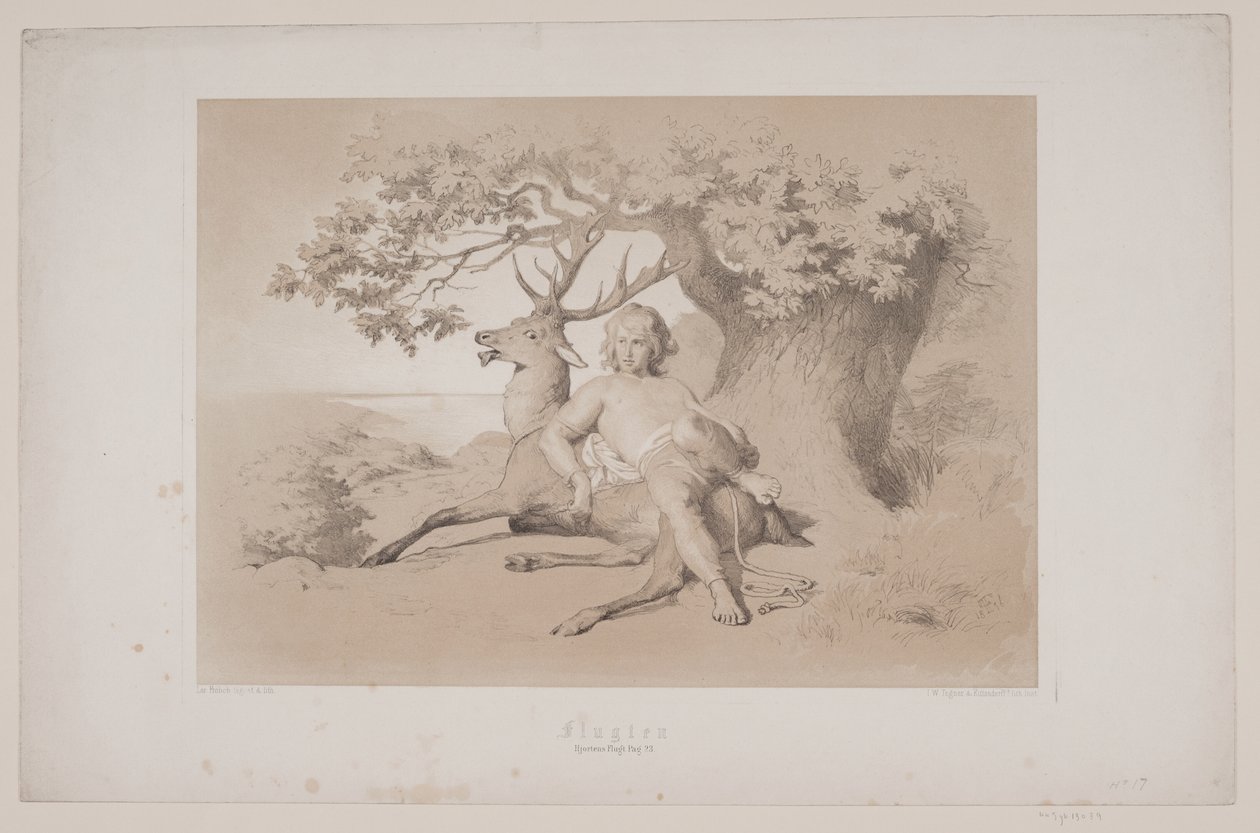 La huida, pág. 23, ilustración para "Hjortens Flugt" de Christian Winther de Lorenz Frølich