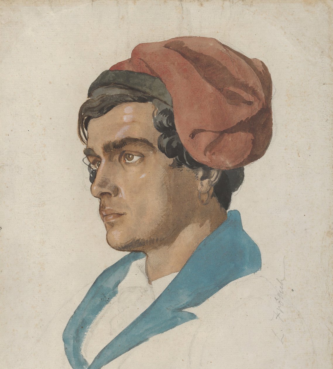 Estudio de cabeza de un pescador de Capri, ca. 1849 de Lorenz Frølich