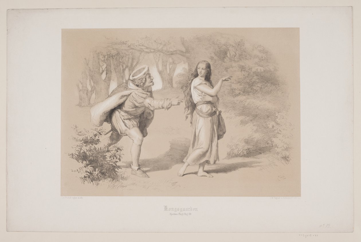 Kongsgården, pág. 69, ilustración para "Hjortens Flugt" de Christian Winther de Lorenz Frølich