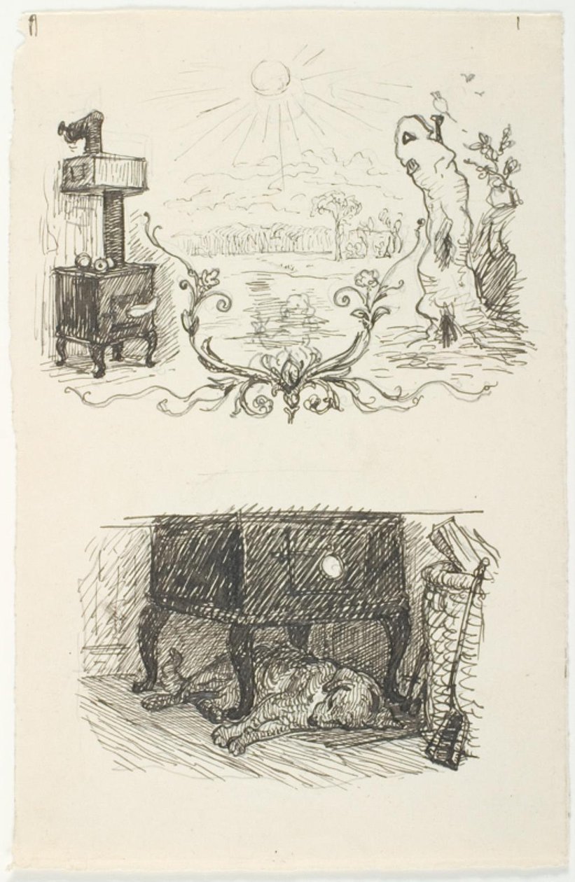 Dos bocetos para ilustraciones de El muñeco de nieve de Lorenz Frølich