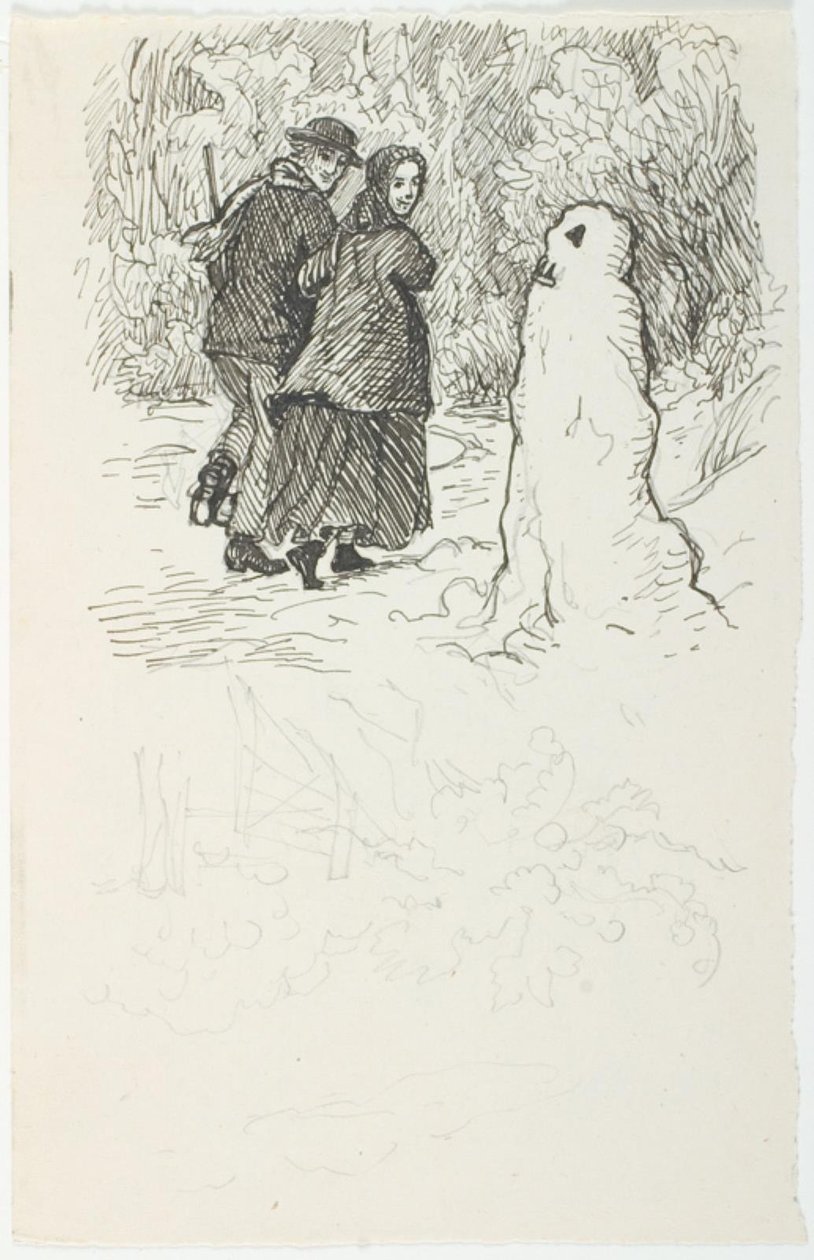 Boceto para ilustración de "El muñeco de nieve" de Lorenz Frølich