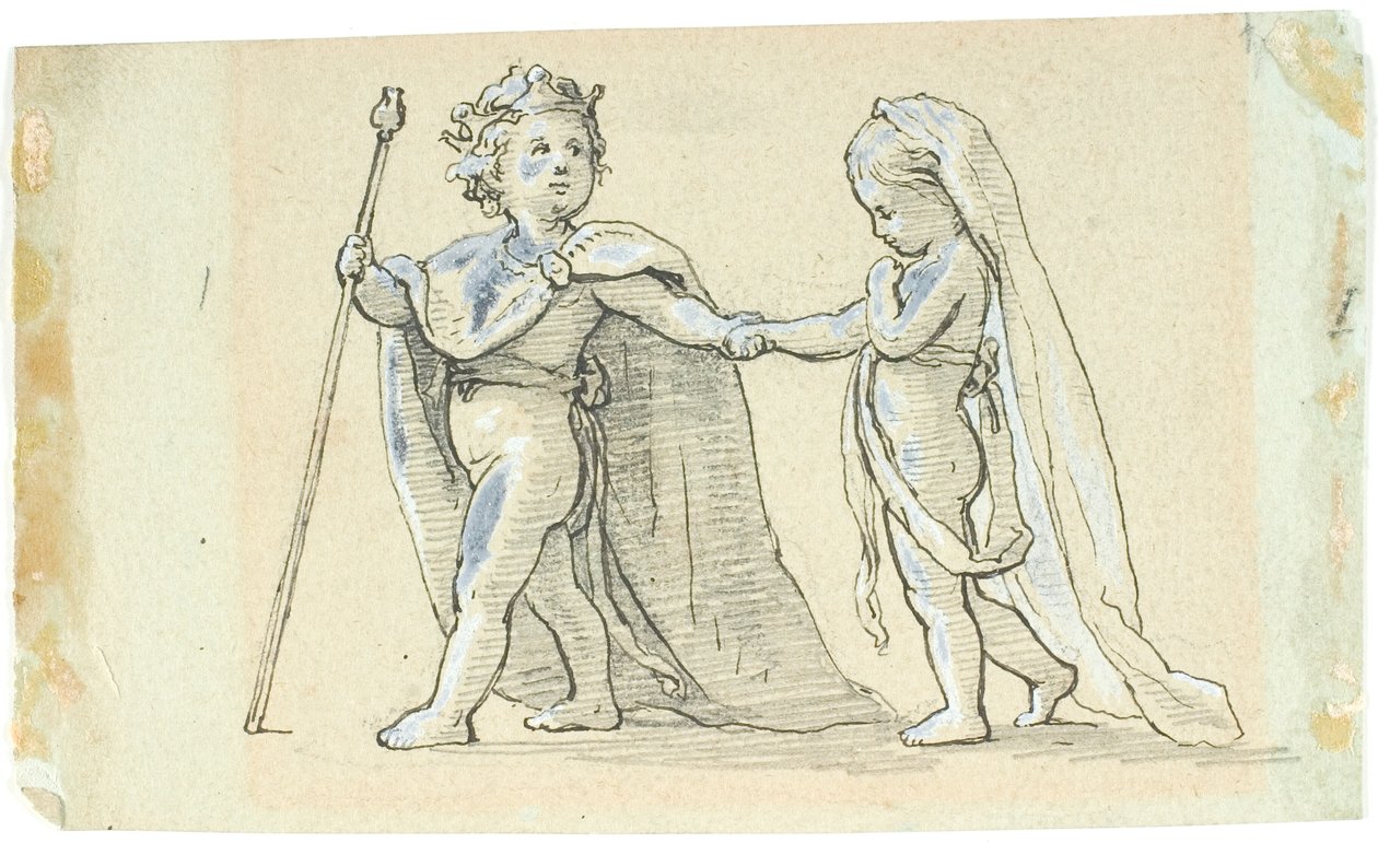 Viñeta con niños jugando, como rey y reina de Lorenz Frølich