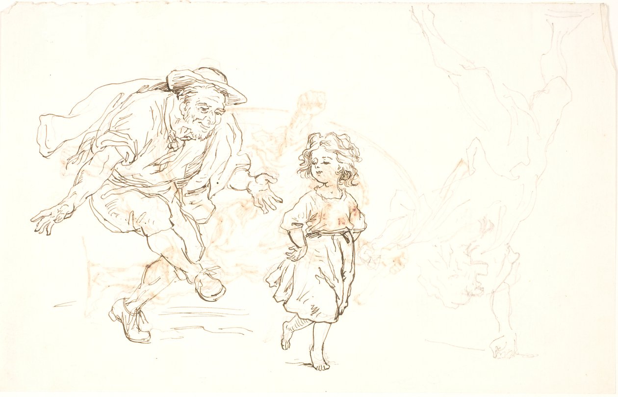 Hombre mayor y niña pequeña bailando de Lorenz Frølich