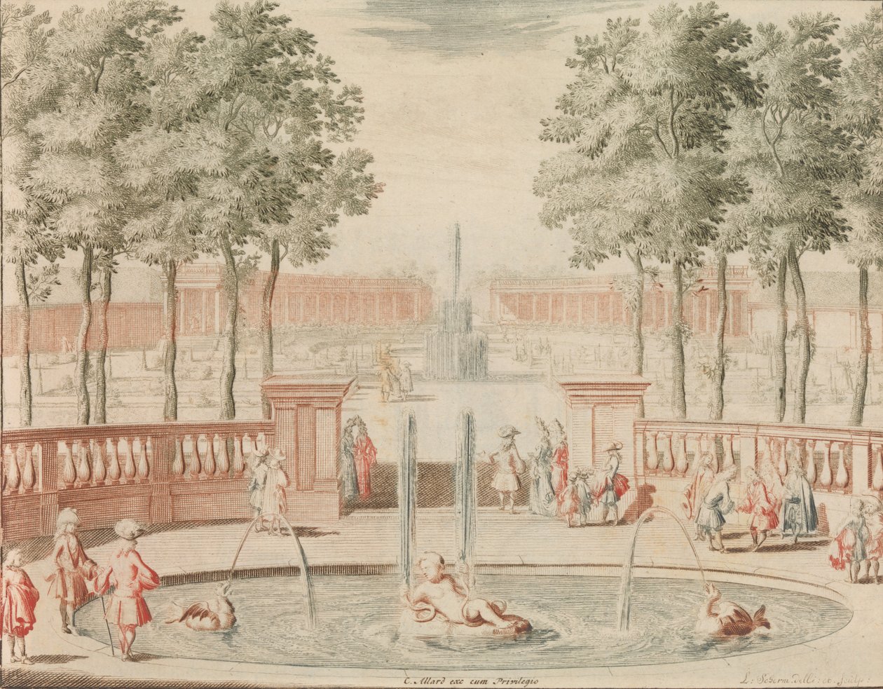 La fuente de Hércules, con la del Gran Salto, para el Anfiteatro, en: Tooneel..., n.d. de Lorenz Scherm