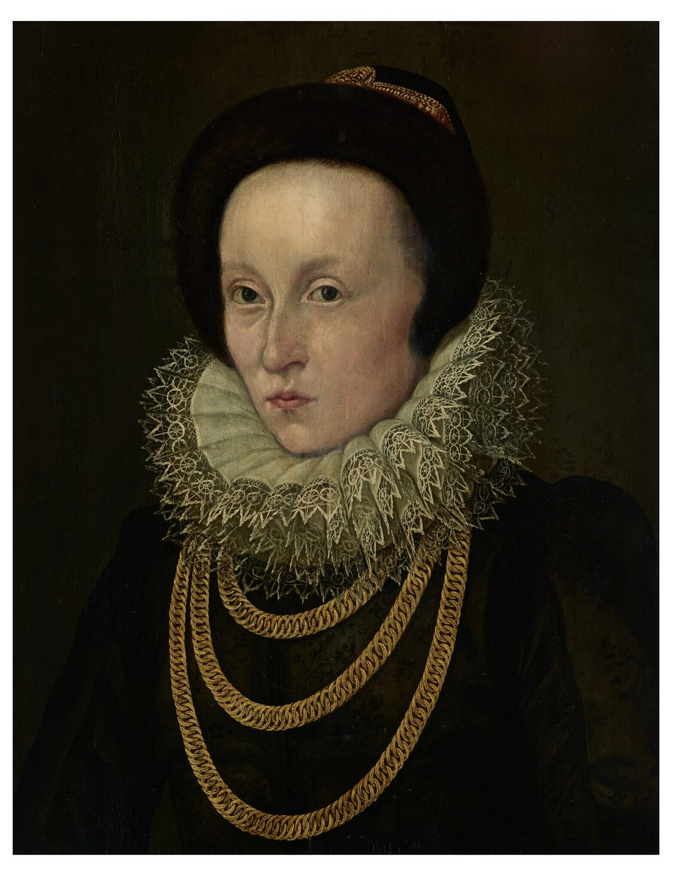 Retrato de mujer, de busto, con gola de encaje y cadenas de oro de Lorenz Strauch
