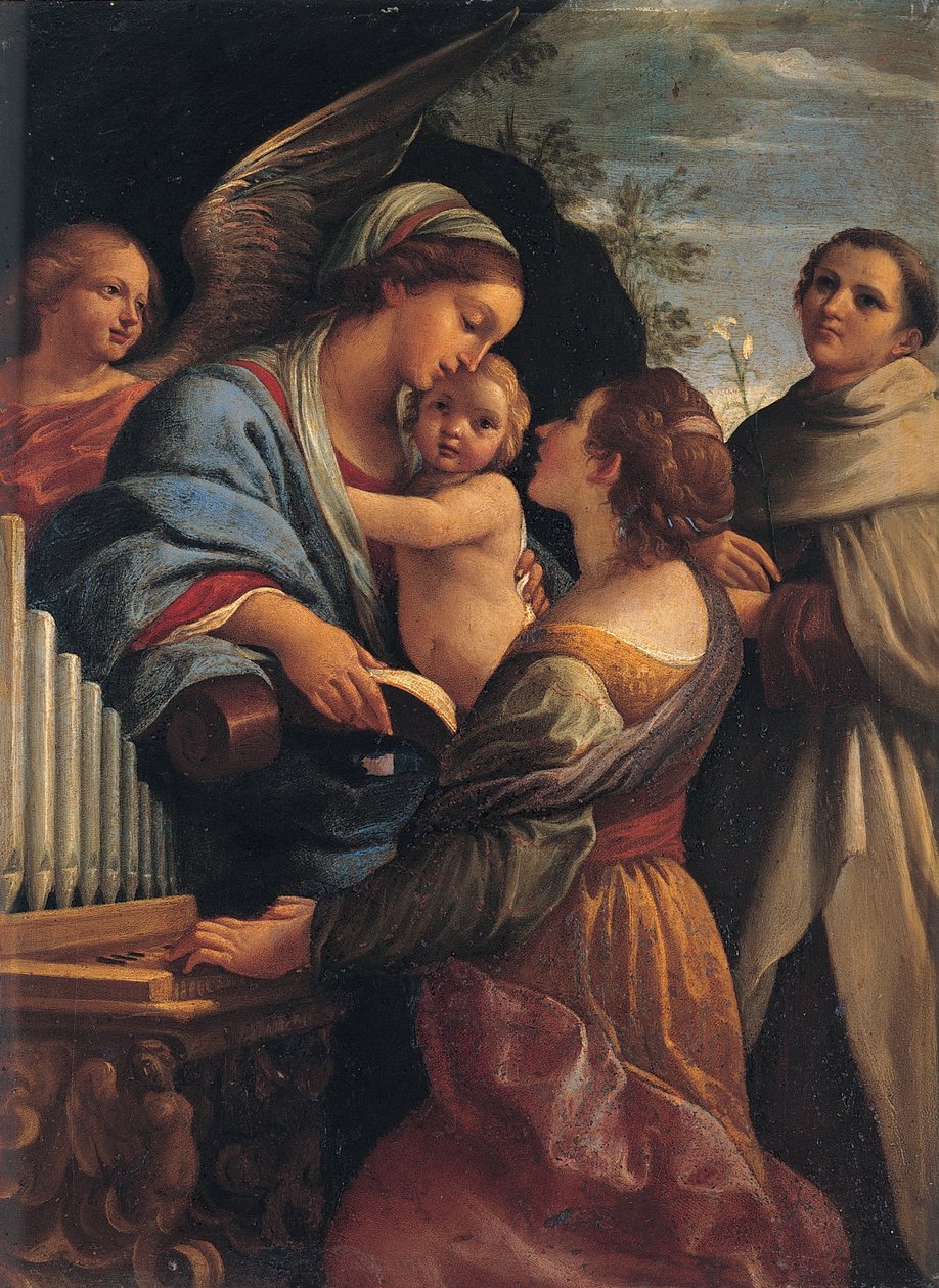 Madonna con el Niño, Santa Cecilia y San Alberto de Lorenzo Garbieri