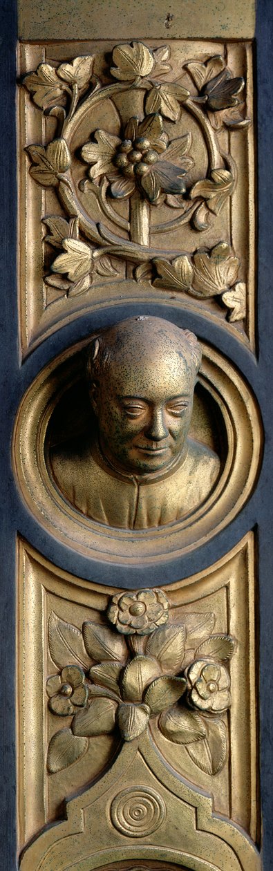 Autorretrato en un medallón del marco de las Puertas del Paraíso (Puertas Este) 1425-52 (detalle) de Lorenzo Ghiberti