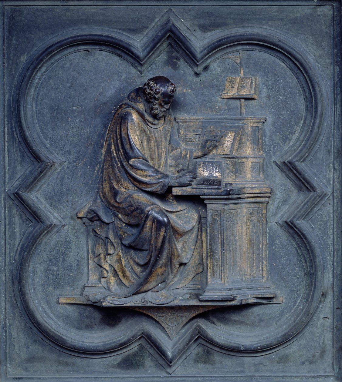 San Jerónimo, panel F de las puertas norte del Baptisterio de San Giovanni, 1403-24 (bronce) de Lorenzo Ghiberti