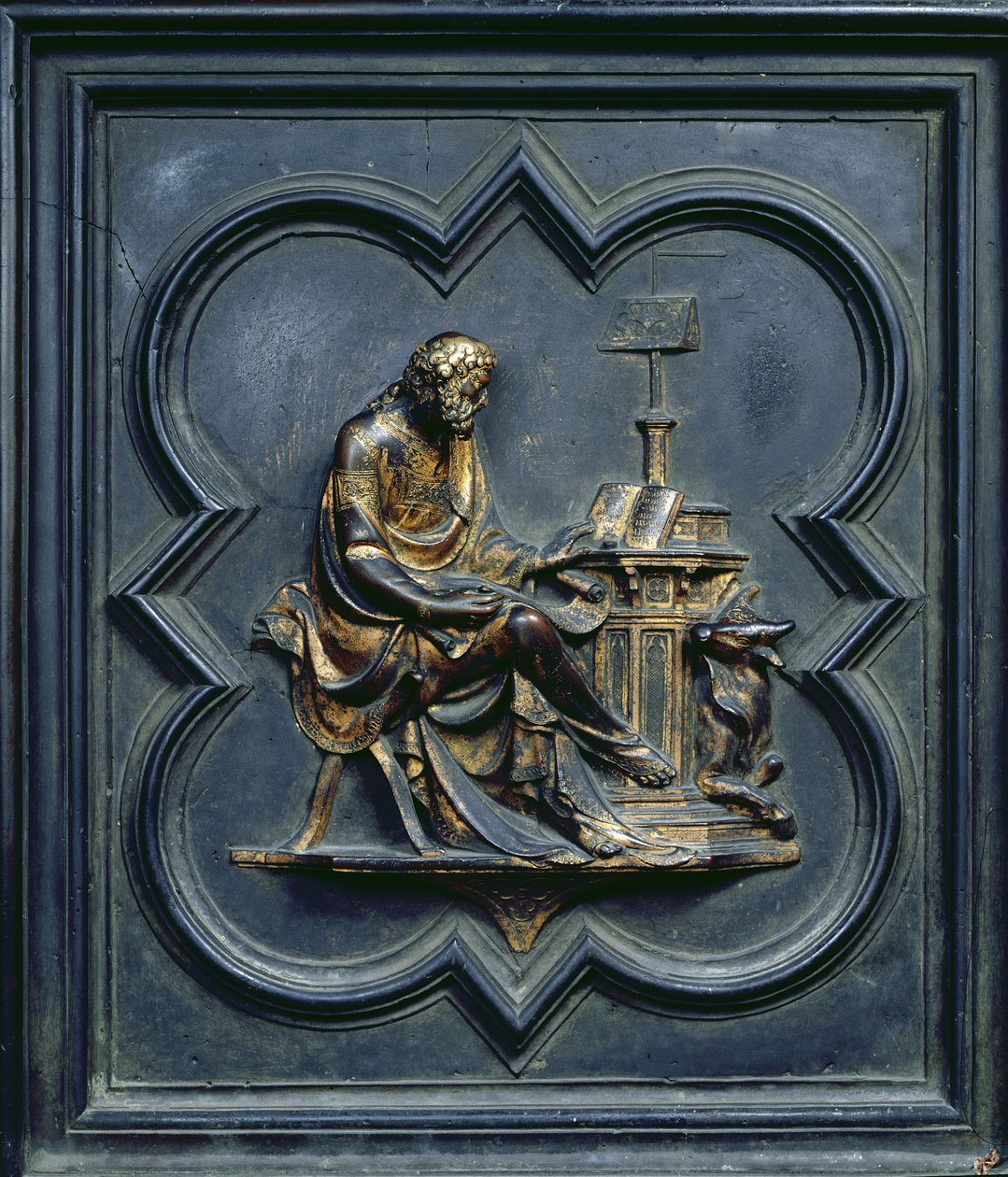 San Lucas el Evangelista, panel C de las Puertas Norte del Baptisterio de San Giovanni, 1403-24 de Lorenzo Ghiberti