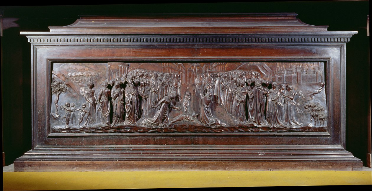 El Santuario de San Zenobio mostrando un panel largo que representa el Milagro del Niño Strozzi. c.1432-42 de Lorenzo Ghiberti