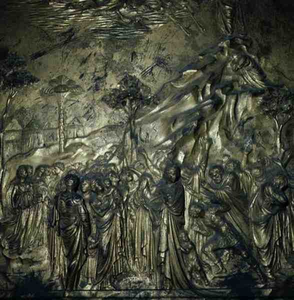 La historia de Moisés en el Monte Sinaí, detalle de las Puertas del Paraíso, 1425-52 de Lorenzo Ghiberti
