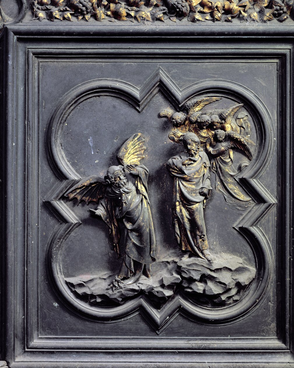 La Tentación de Cristo, sexto panel de las Puertas Norte del Baptisterio de San Giovanni, 1403-24 de Lorenzo Ghiberti
