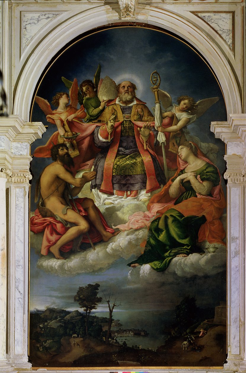 San Nicolás en gloria con santos de Lorenzo Lotto