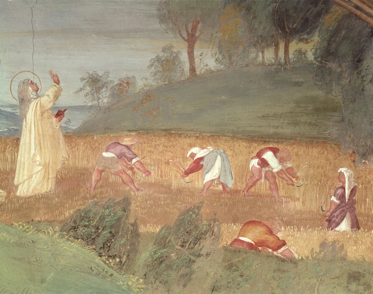 Los milagros de Santa Clara de Asís, detalle de Santa Clara bendiciendo la cosecha, 1523-24 de Lorenzo Lotto