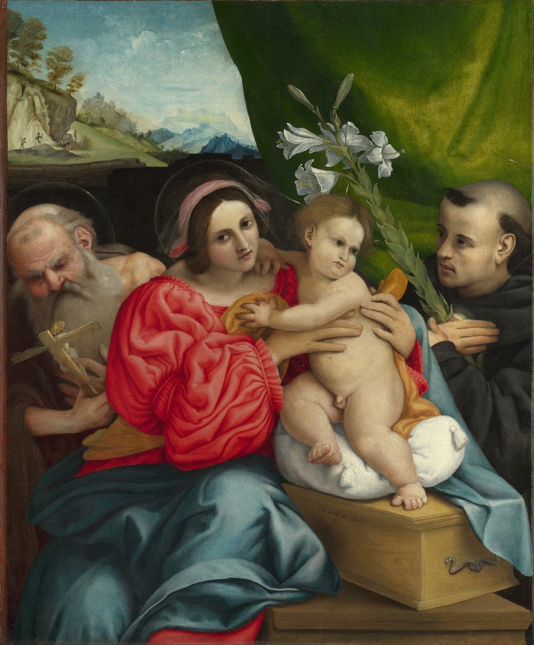 La Virgen y el Niño con los santos Jerónimo y Nicolás de Tolentino de Lorenzo Lotto