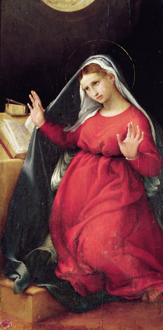 La Virgen, panel derecho de la Anunciación de Lorenzo Lotto