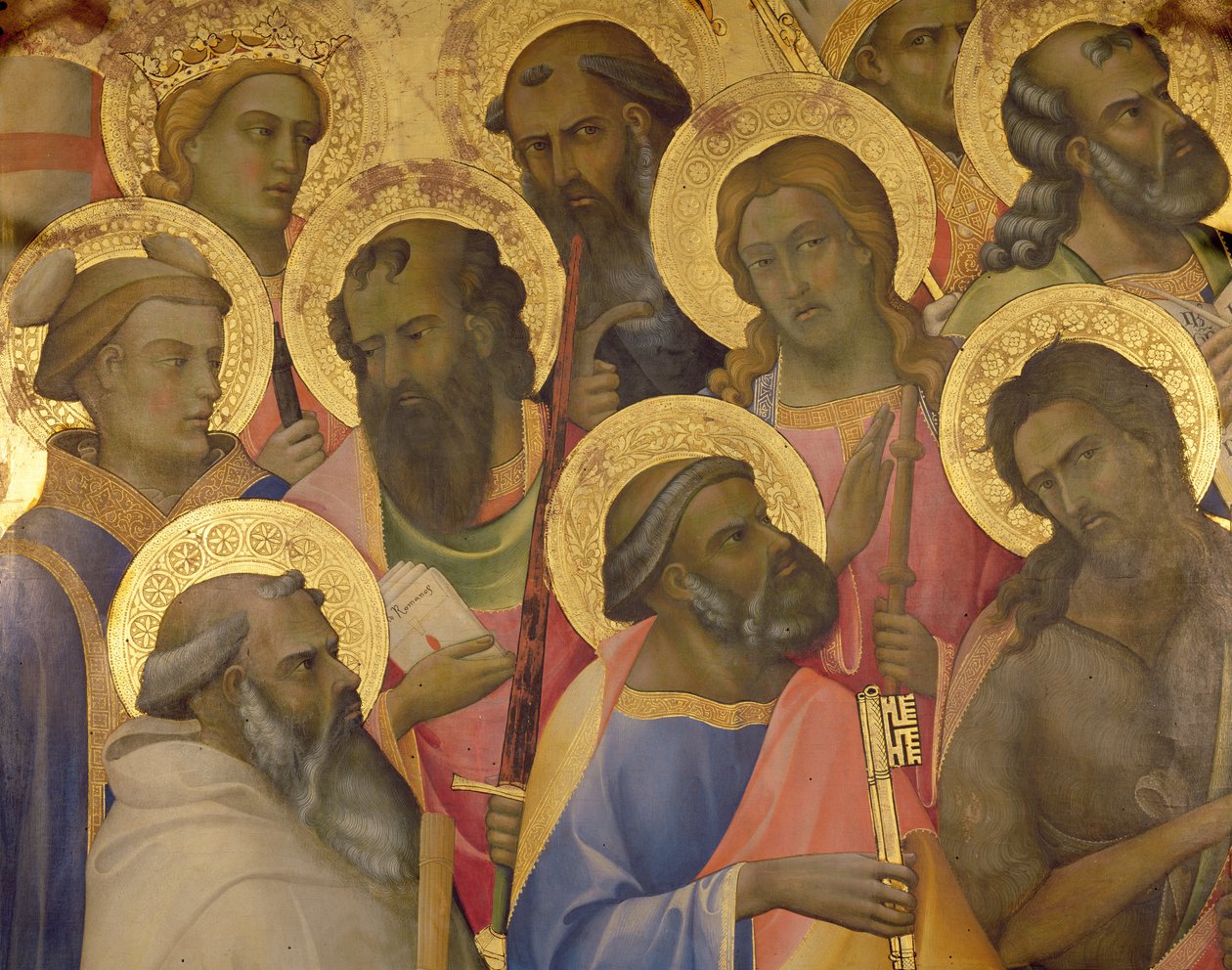 La coronación de la Virgen, detalle de los rostros de los santos, 1413 de Lorenzo Monaco