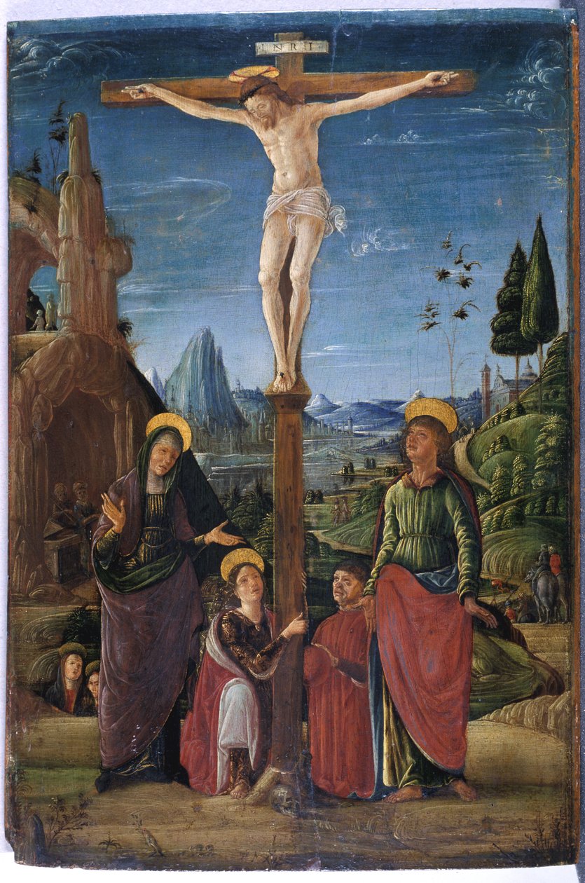 La crucifixión con María, Juan, María Magdalena y un benefactor de Lorenzo attr. to Costa