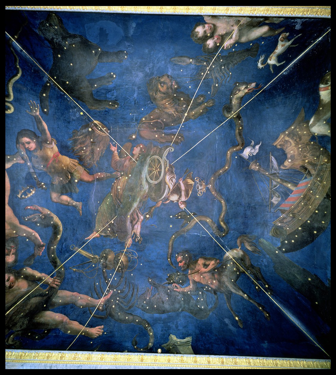 Signos del zodiaco, detalle del techo de la Sala dello Zodiaco, 1579 de Lorenzo Costa
