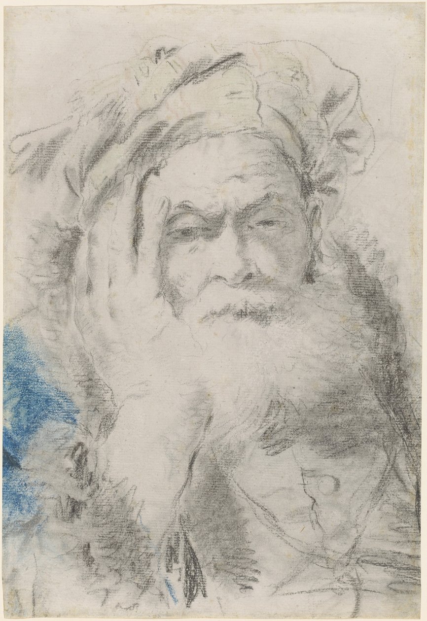 Un Viejo Barbudo Apoyando su Cabeza en su Mano de Lorenzo Baldissera Tiepolo