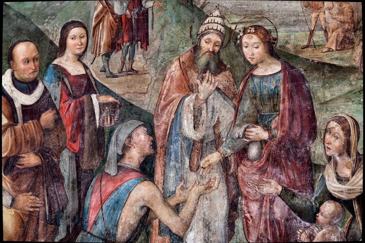 Santa Cecilia da sus posesiones a los pobres (detalle) de Lorenzo Costa