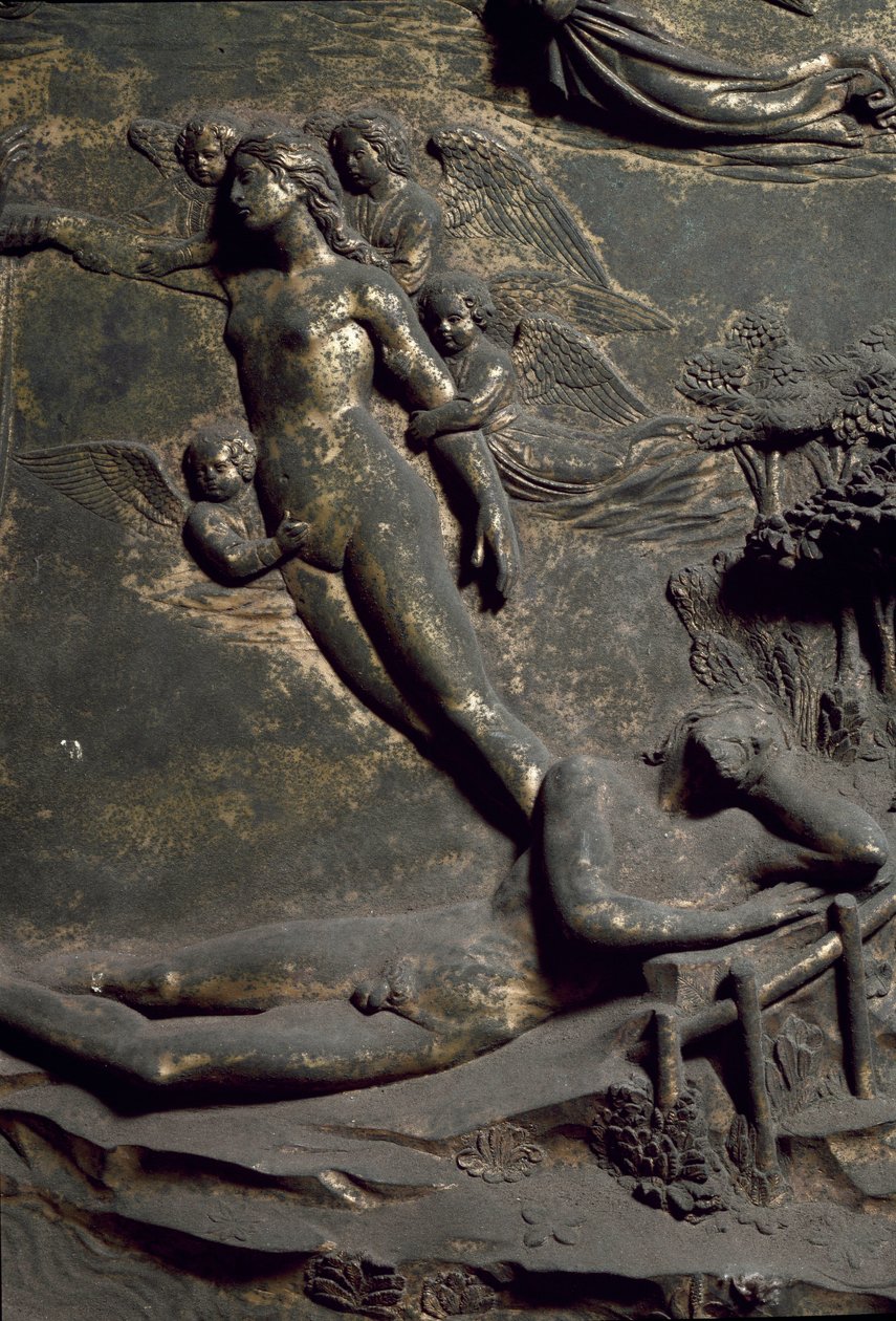 Creación de Eva de la costilla de Adán. (detalle) de la Puerta Oriental llamada Paraíso, talla de Lorenzo Ghiberti