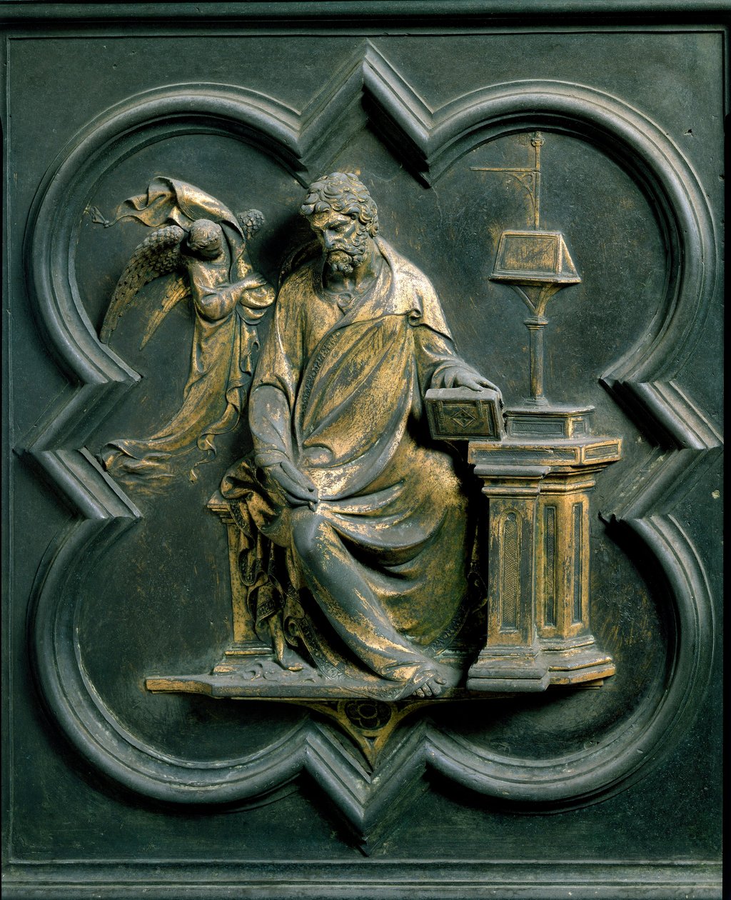 Puerta Norte (llamada Puerta de la Cruz, al Norte), detalle exterior: San Mateo. Escultura de bronce de Lorenzo Ghiberti (1378-1455) de Lorenzo Ghiberti
