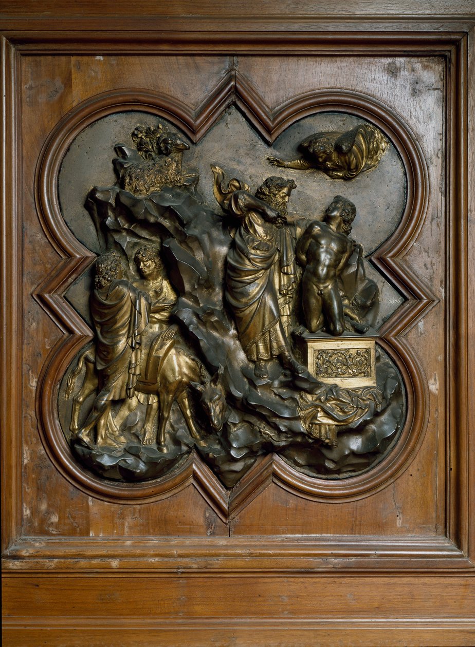 Sacrificio de Isaac, relieve de bronce dorado por Lorenzo Ghiberti de Lorenzo Ghiberti