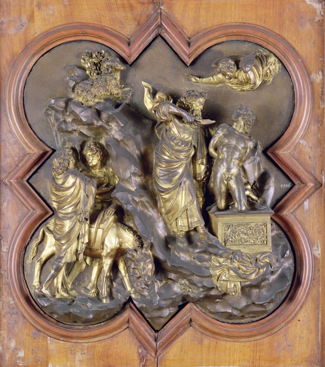 El sacrificio de Isaac, relieve de competición en bronce para las puertas del Baptisterio, Florencia (1401) de Lorenzo Ghiberti