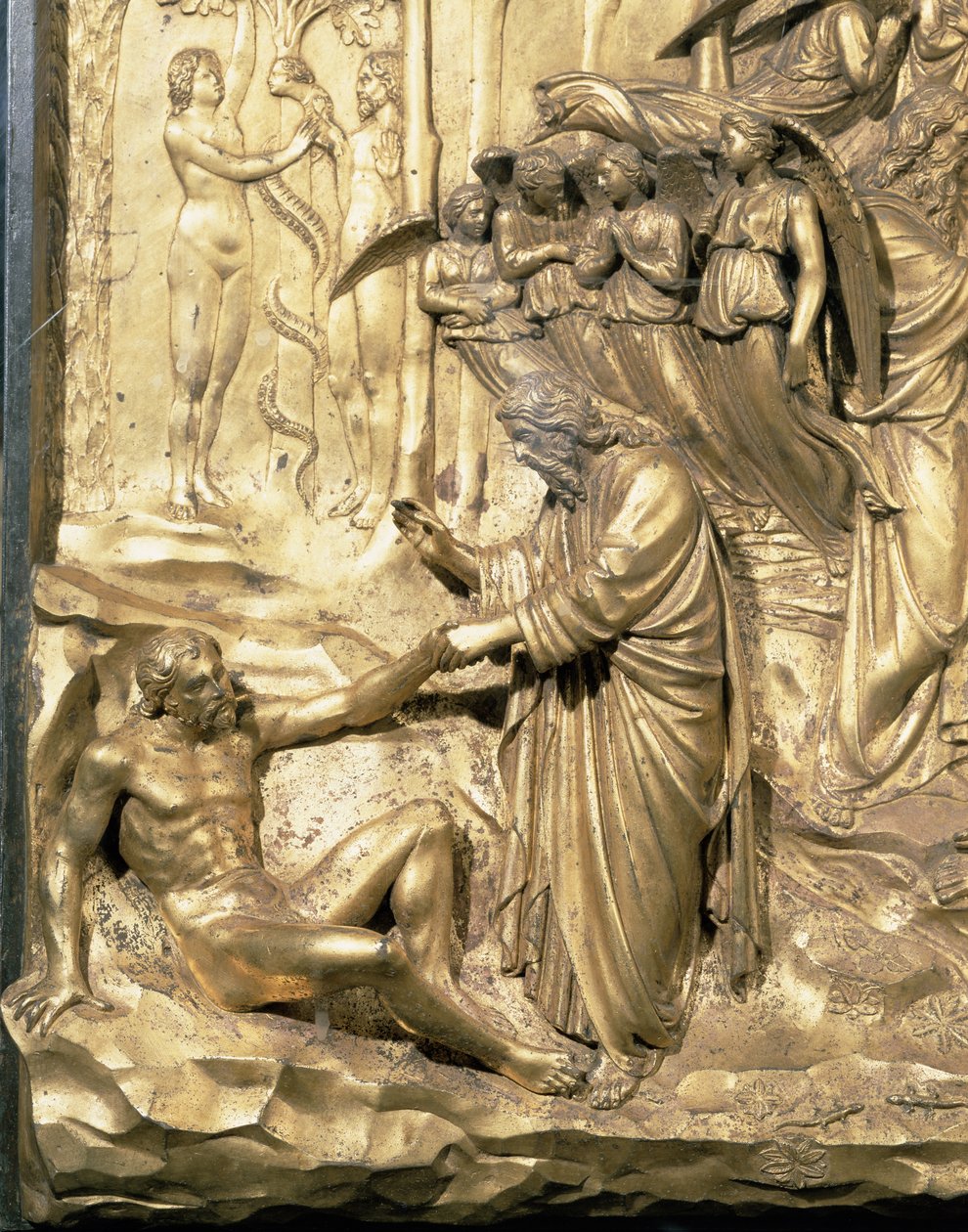 La historia de Adán, detalle de La creación de Adán y la tentación de Adán y Eva (post restauración) de Lorenzo Ghiberti
