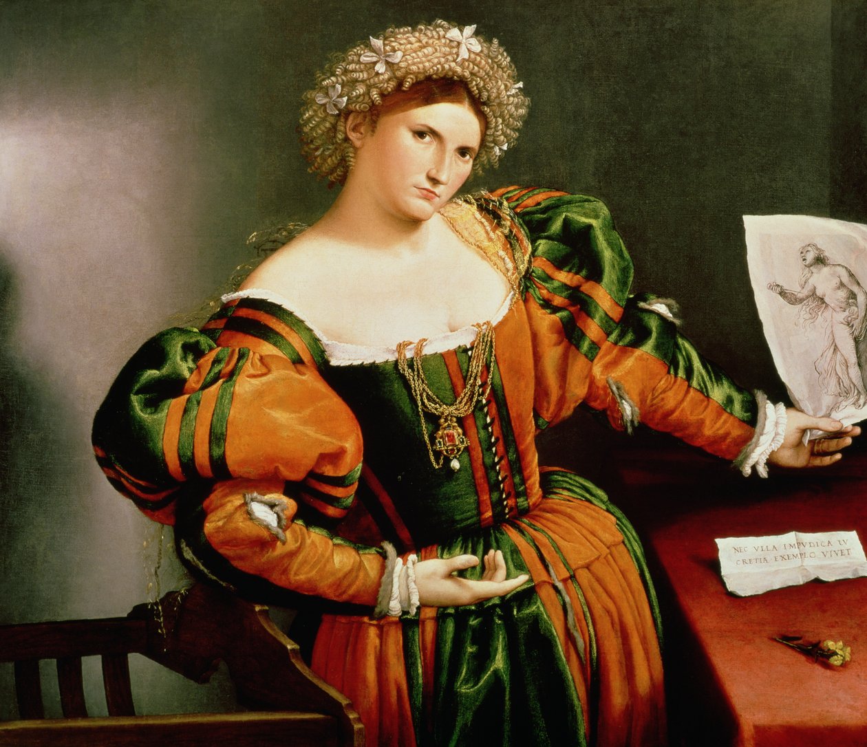 Una dama con un dibujo de Lucrecia, c.1530-33 de Lorenzo Lotto