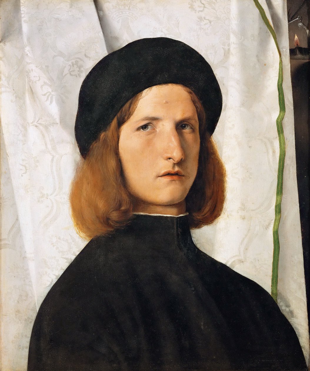 Alemán: Porträt eines jungen Mannes mit Lampe Retrato de un joven con una lámpara de Lorenzo Lotto
