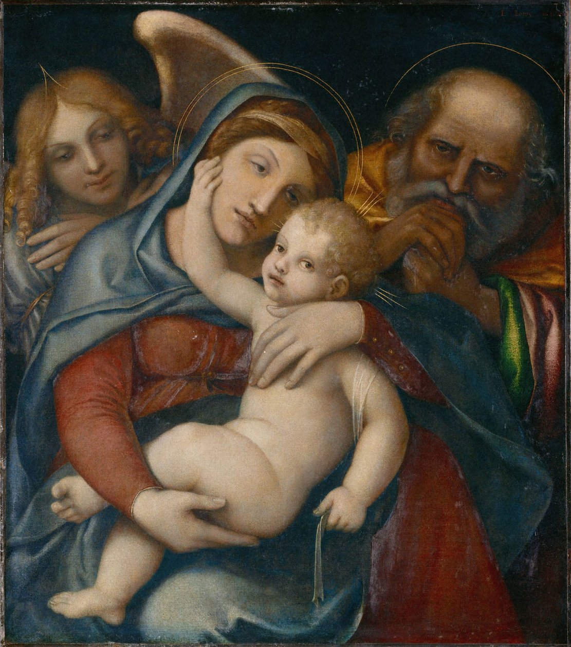 Sagrada Familia con el ángel Gabriel de Lorenzo Lotto