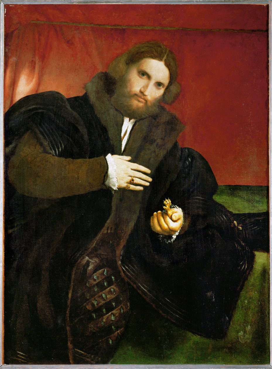 Hombre con garra de animal dorada (óleo sobre lienzo) de Lorenzo Lotto