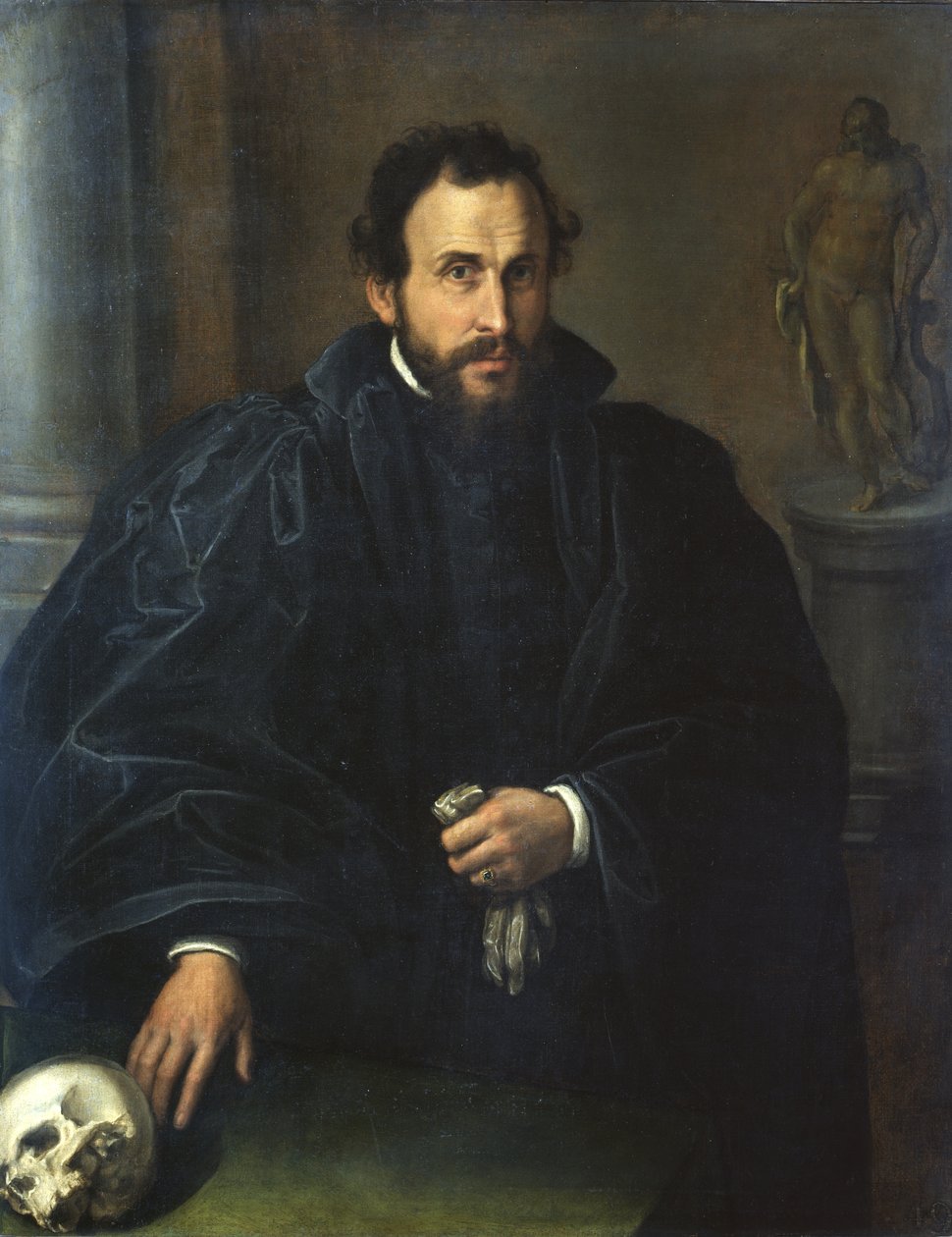Retrato de un hombre con una calavera, c.1545 de Lorenzo Lotto