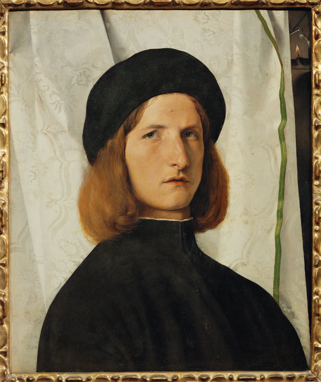 Retrato de un joven delante de una cortina blanca (pintura sobre madera de tilo) de Lorenzo Lotto