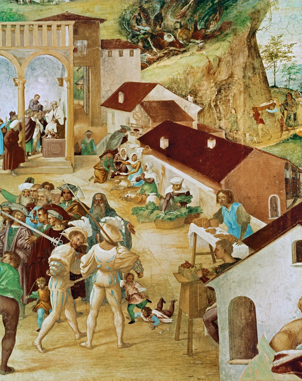 Lado derecho de la Capella Suardi, Iglesia Santa Bárbara en ... (pintura mural) de Lorenzo Lotto