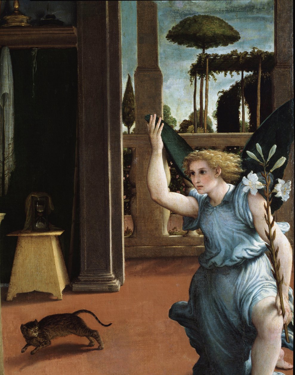 La Anunciación, (detalle) del ángel de Lorenzo Lotto